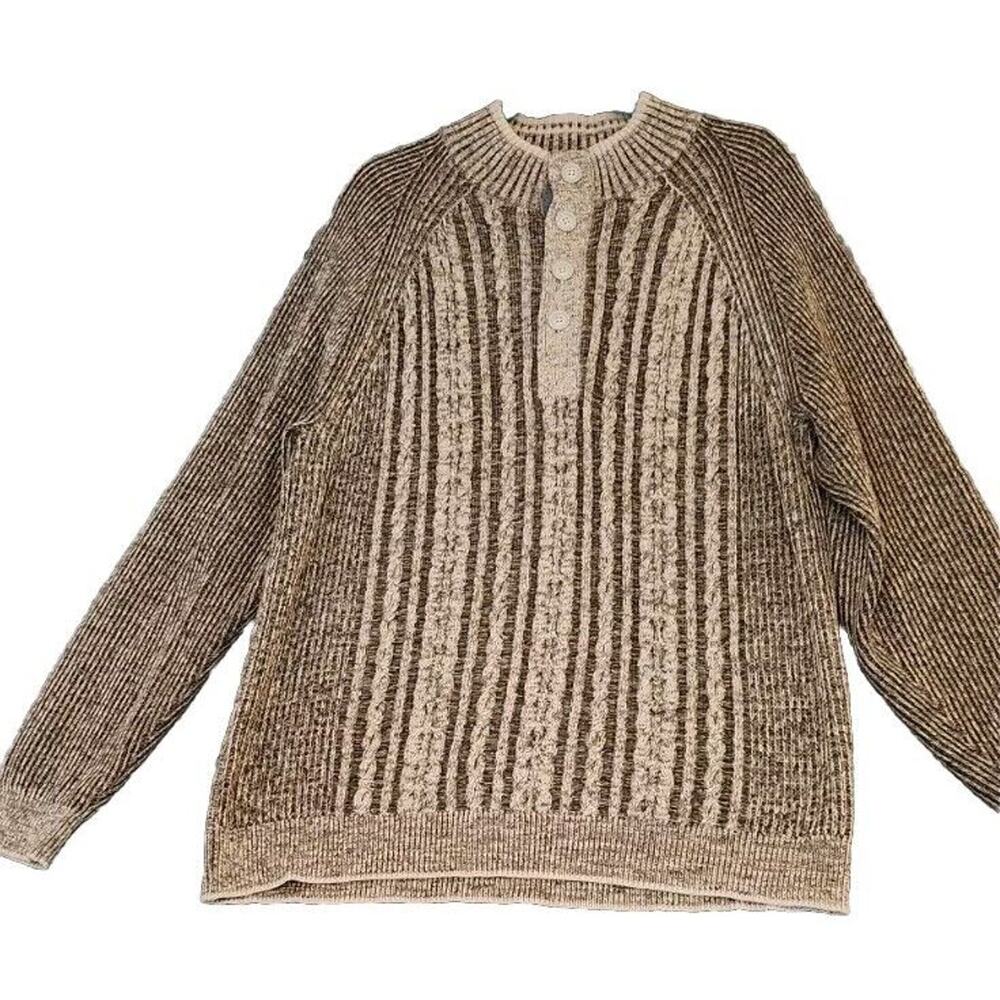 Tommy Bahama Men's‎ Sz XL Brown Tan Cable Chunky Knit Pima Cotton Sweater